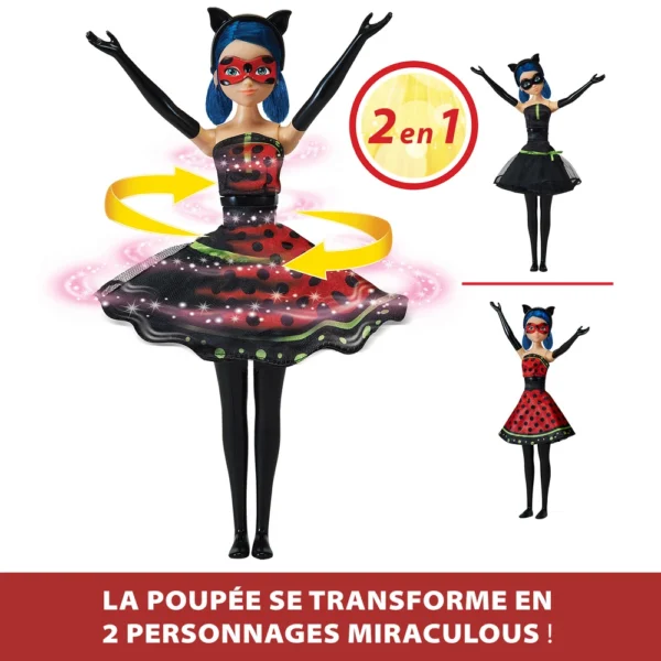 Miraculous - Poupée Ladybug Transformation - Poupée 26 cm qui se transforme en Lady Noire et Bug Noire - Jouet Miraculous - Poupée articulée avec 2 tenues – Image 2