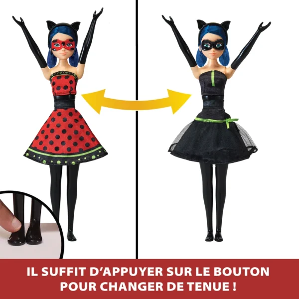 Miraculous - Poupée Ladybug Transformation - Poupée 26 cm qui se transforme en Lady Noire et Bug Noire - Jouet Miraculous - Poupée articulée avec 2 tenues – Image 3